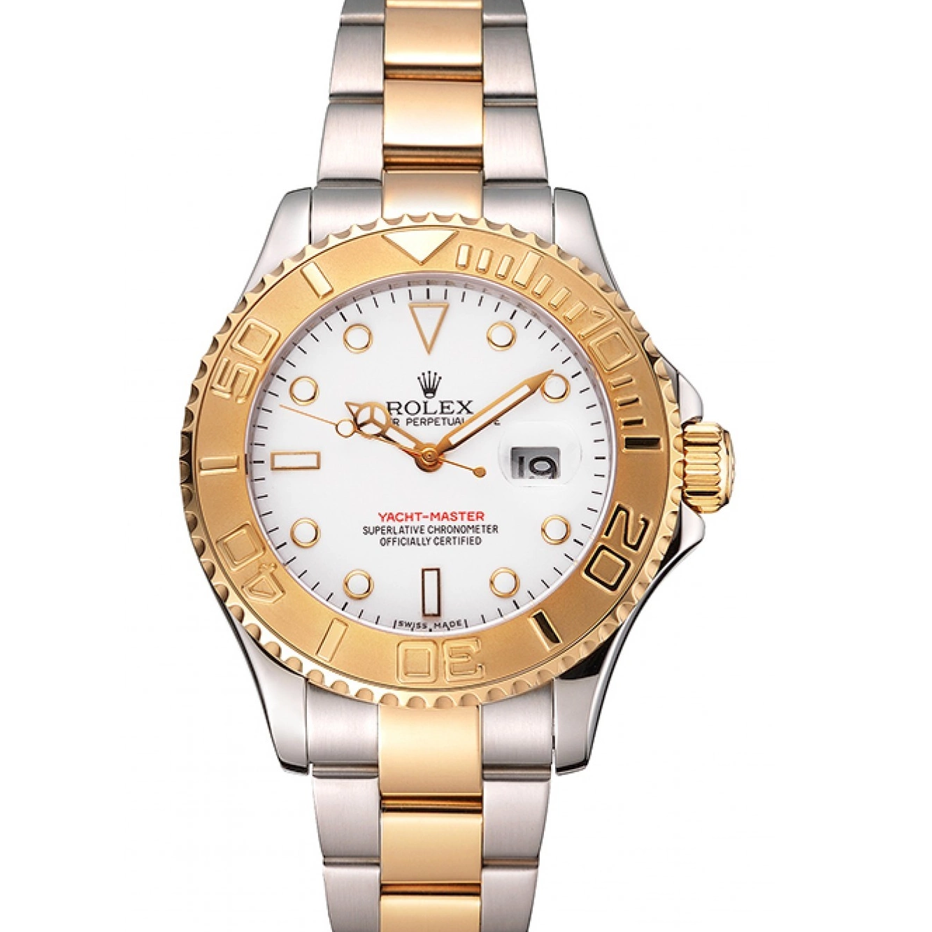 Best AAA Replica Sites Rolex Bracelet Stainless Yacht-Master Steel Two Case Gold Tone White Dial Bezel 0823